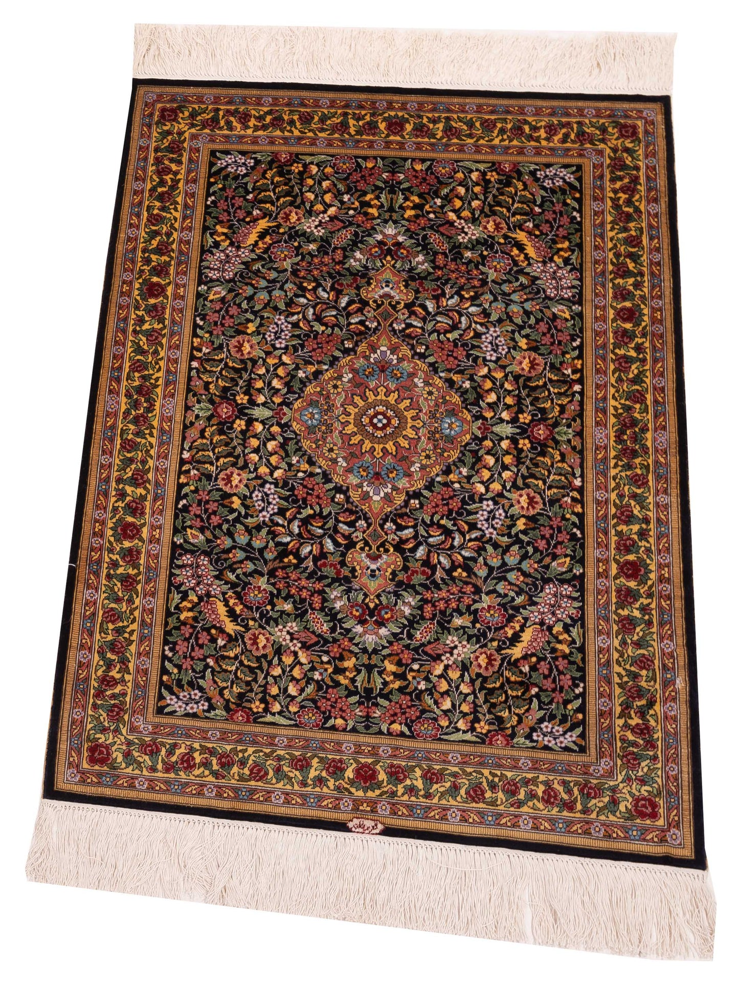 Pure Silk Black Gold 2.1x3.1 Hand Knotted Rug