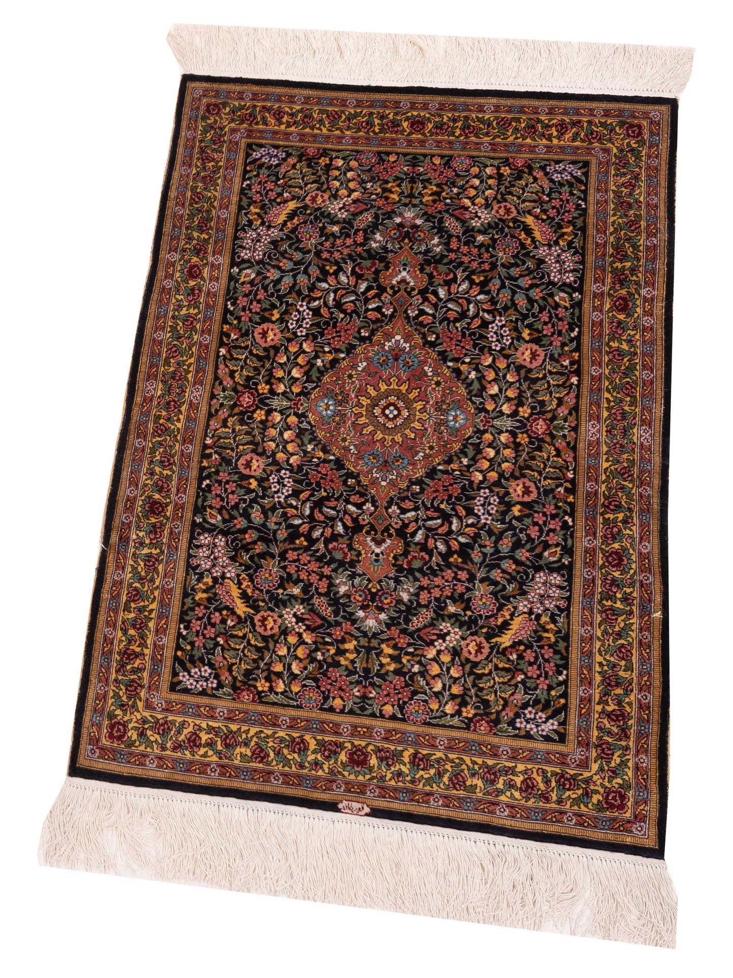 Pure Silk Black Gold 2x3.2 Hand Knotted Rug