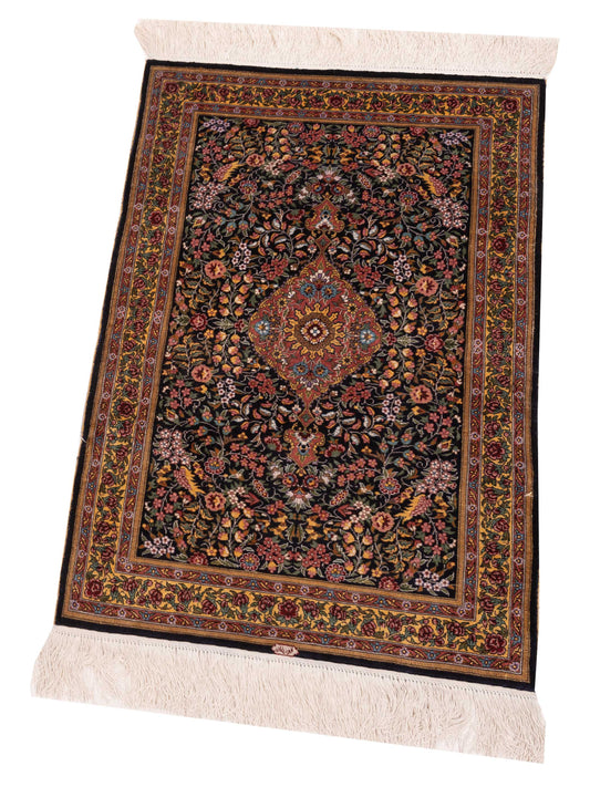 Pure Silk Black Gold 2x3.2 Hand Knotted Rug