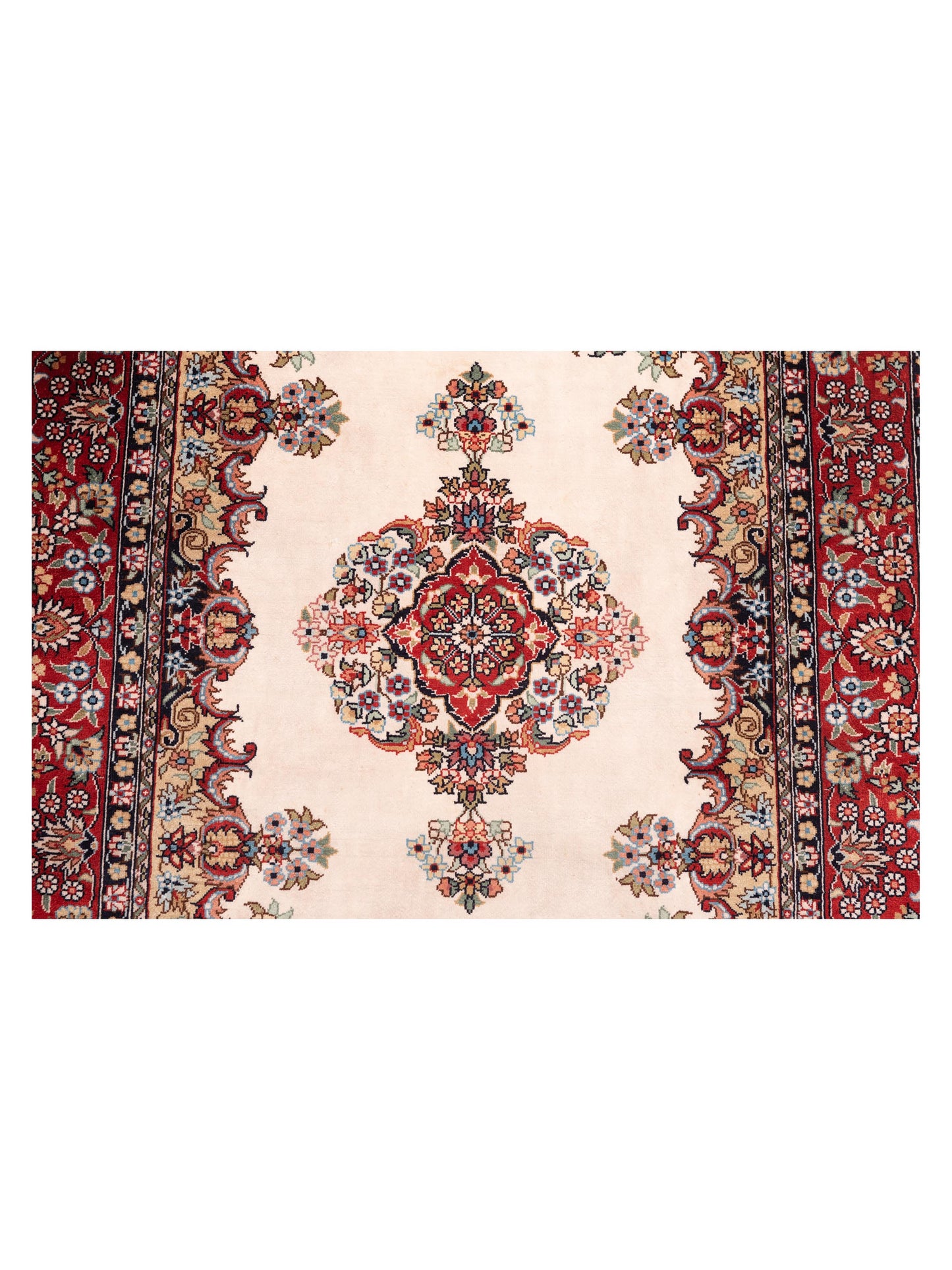 Pure Silk Ivory Red 2x3 Hand Knotted Rug