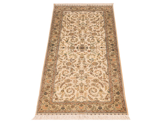 Pure Silk Ivory Light Green 2.7x6 Hand Knotted Rug
