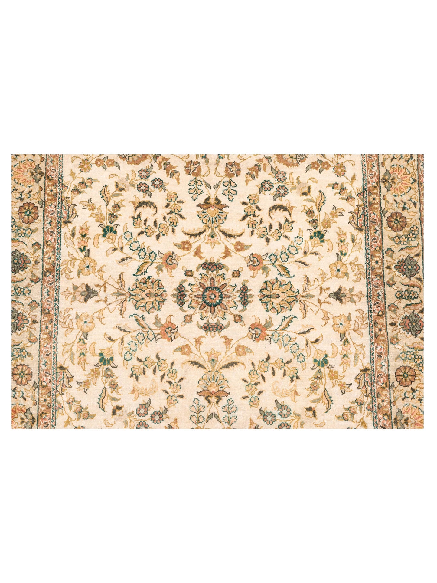 Pure Silk Ivory Light Green 2.7x6 Hand Knotted Rug