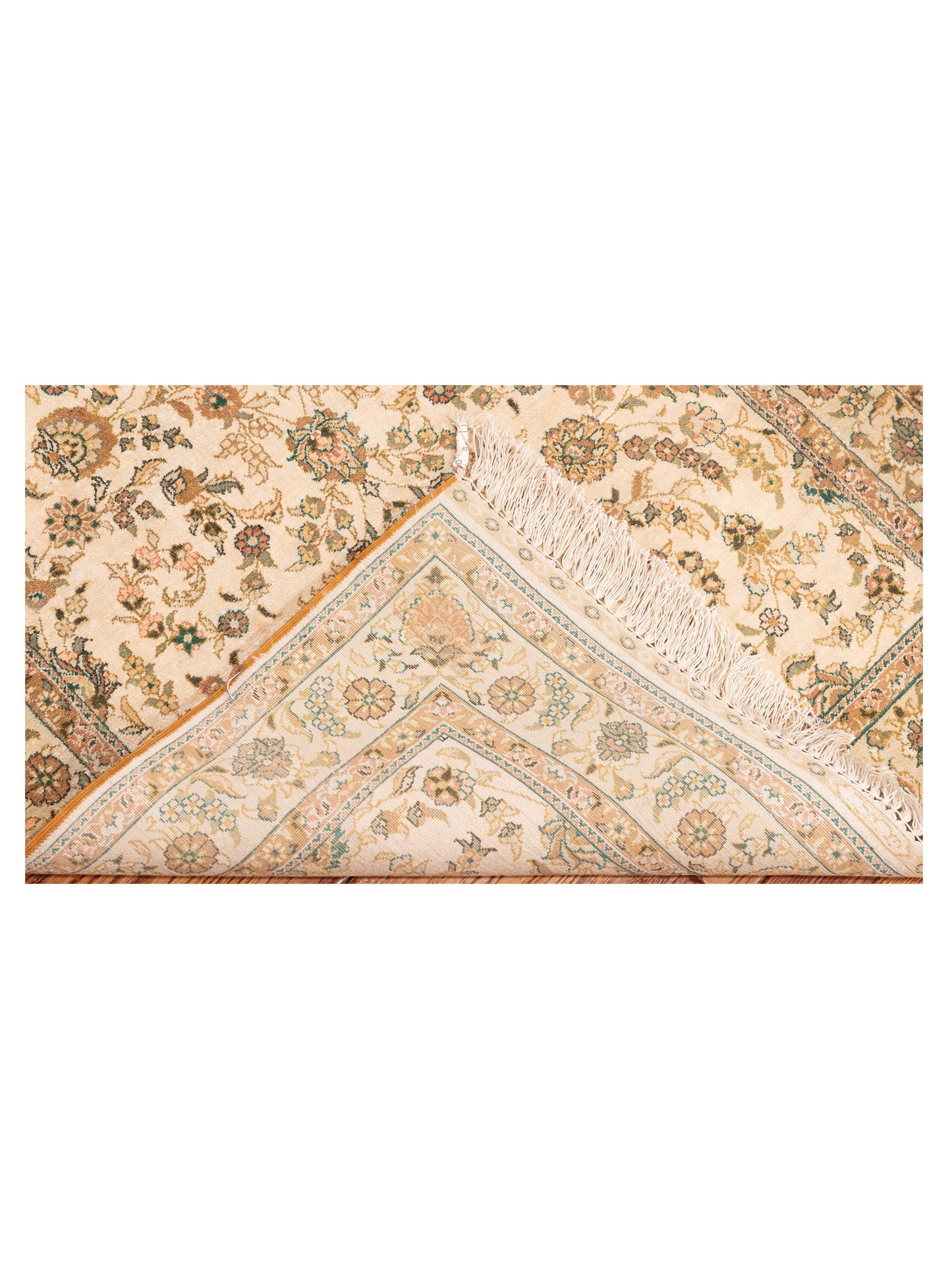 Pure Silk Ivory Light Green 2.7x6 Hand Knotted Rug