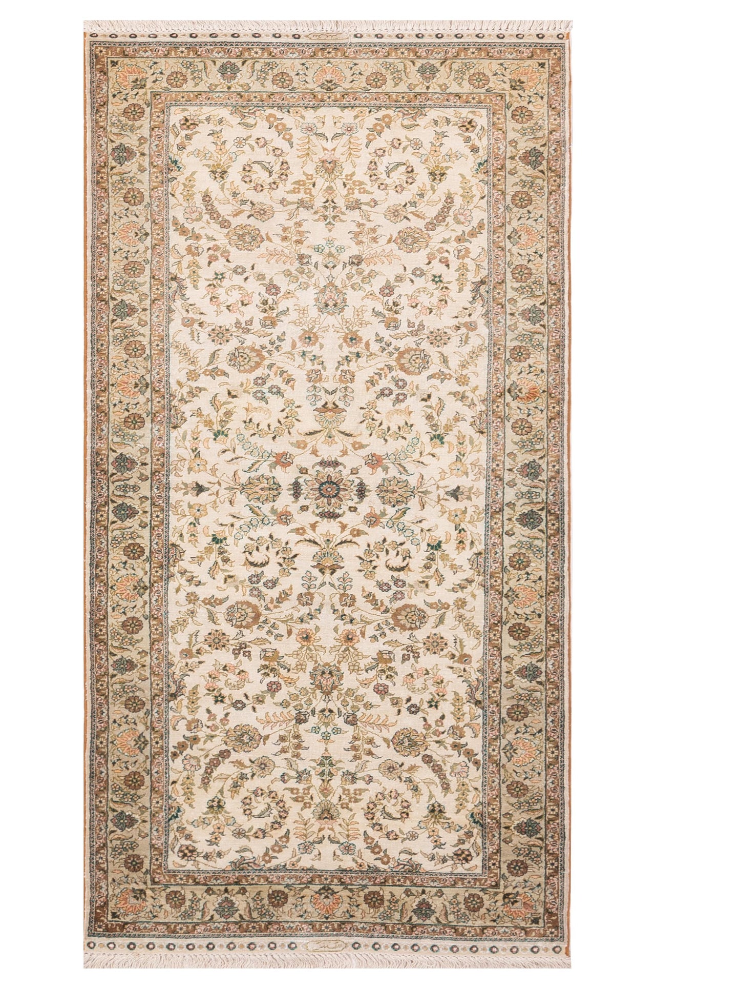 Pasha Pure Silk  Ivory Light Green Traditional