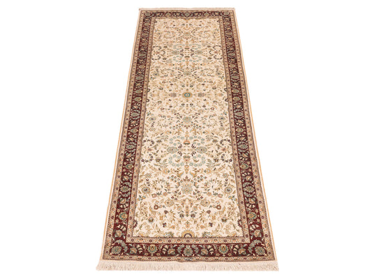 Pure Silk Ivory Red 2.7x8.2 Hand Knotted Rug