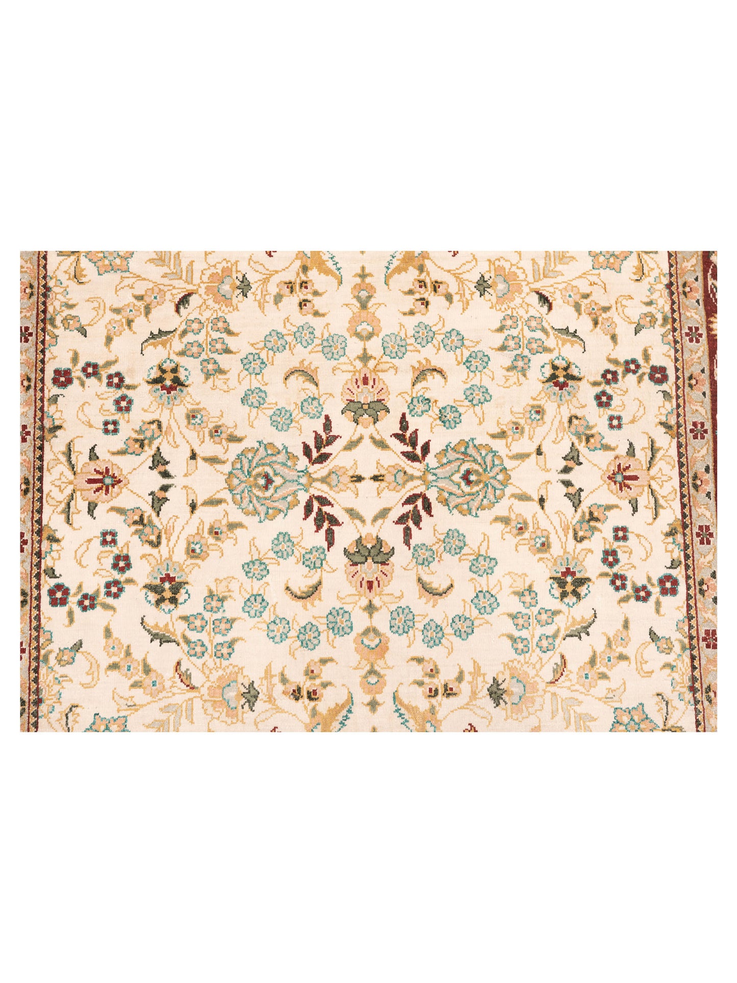 Pure Silk Ivory Red 2.7x8.2 Hand Knotted Rug