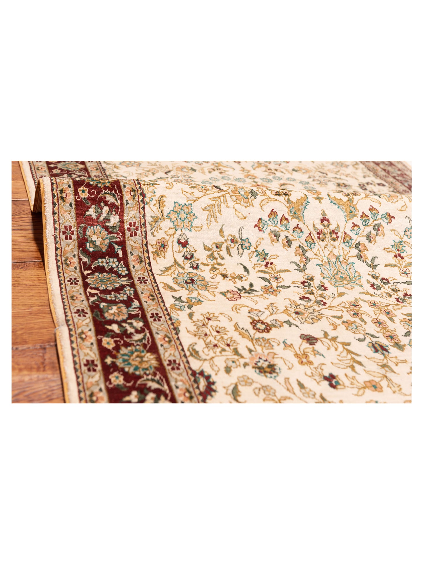 Pure Silk Ivory Red 2.7x8.2 Hand Knotted Rug