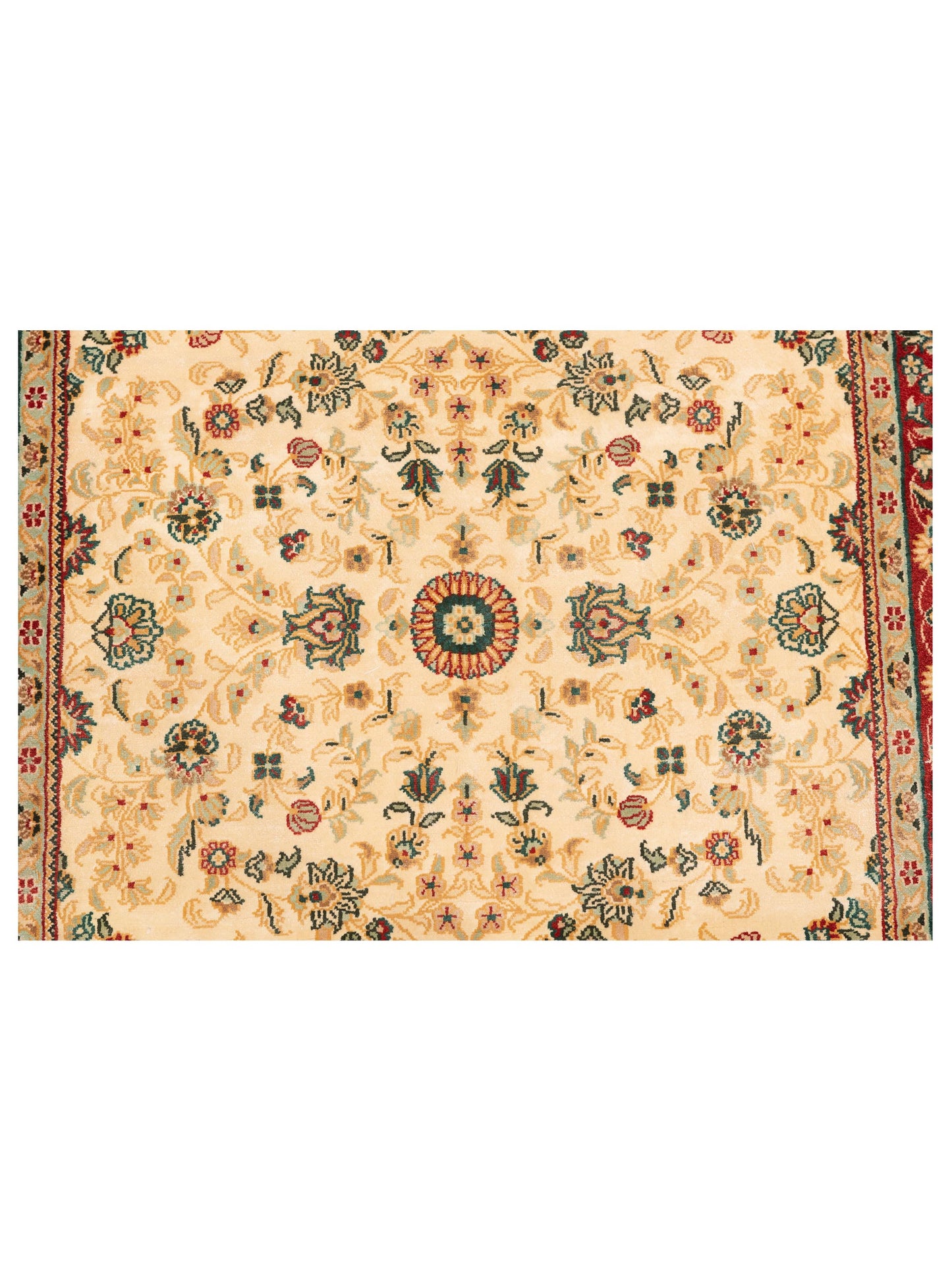 Pure Silk Ivory Red 2.7x8 Hand Knotted Rug