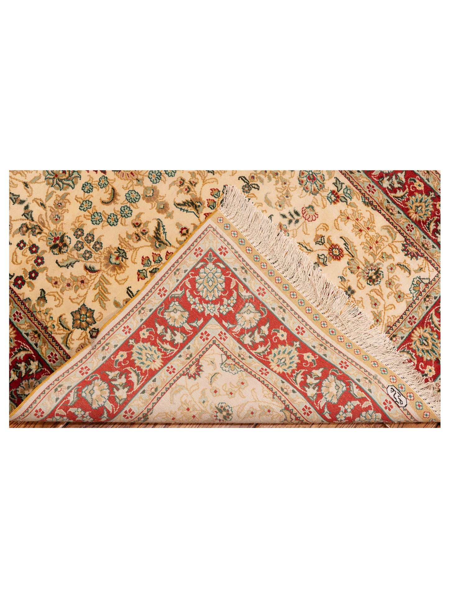 Pure Silk Ivory Red 2.7x8 Hand Knotted Rug