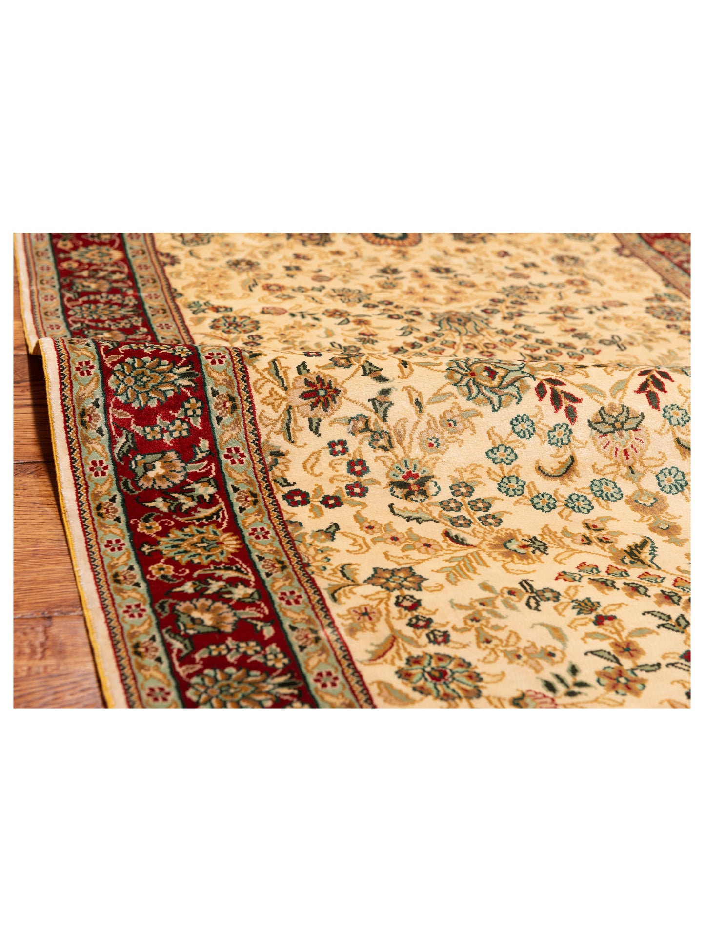 Pure Silk Ivory Red 2.7x8 Hand Knotted Rug