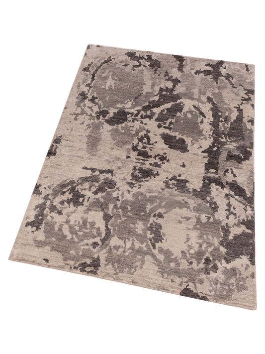 Tenzari Ivory Gray 3.11x5.10 Hand Knotted Rug