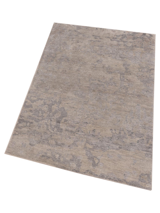 Tenzari Ivory Gray 3.11x5.11 Hand Knotted Rug
