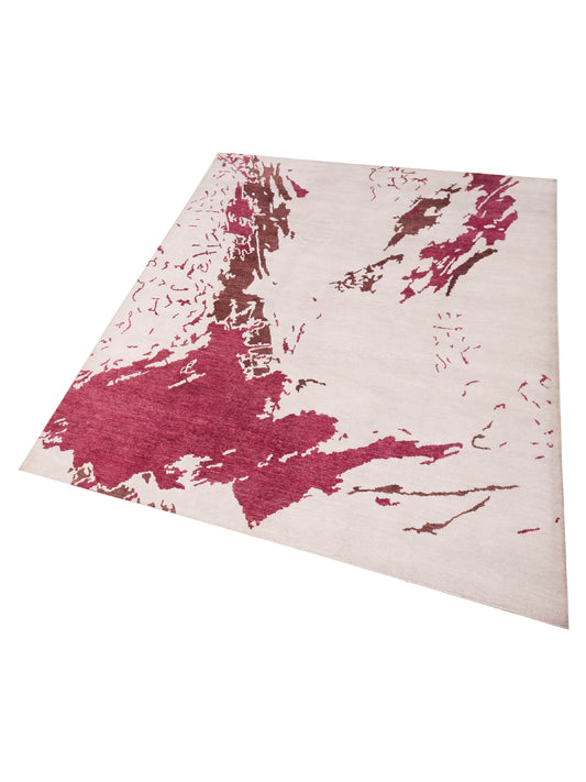 Tenzari Ivory Red 9.3x11.11 Hand Knotted Rug