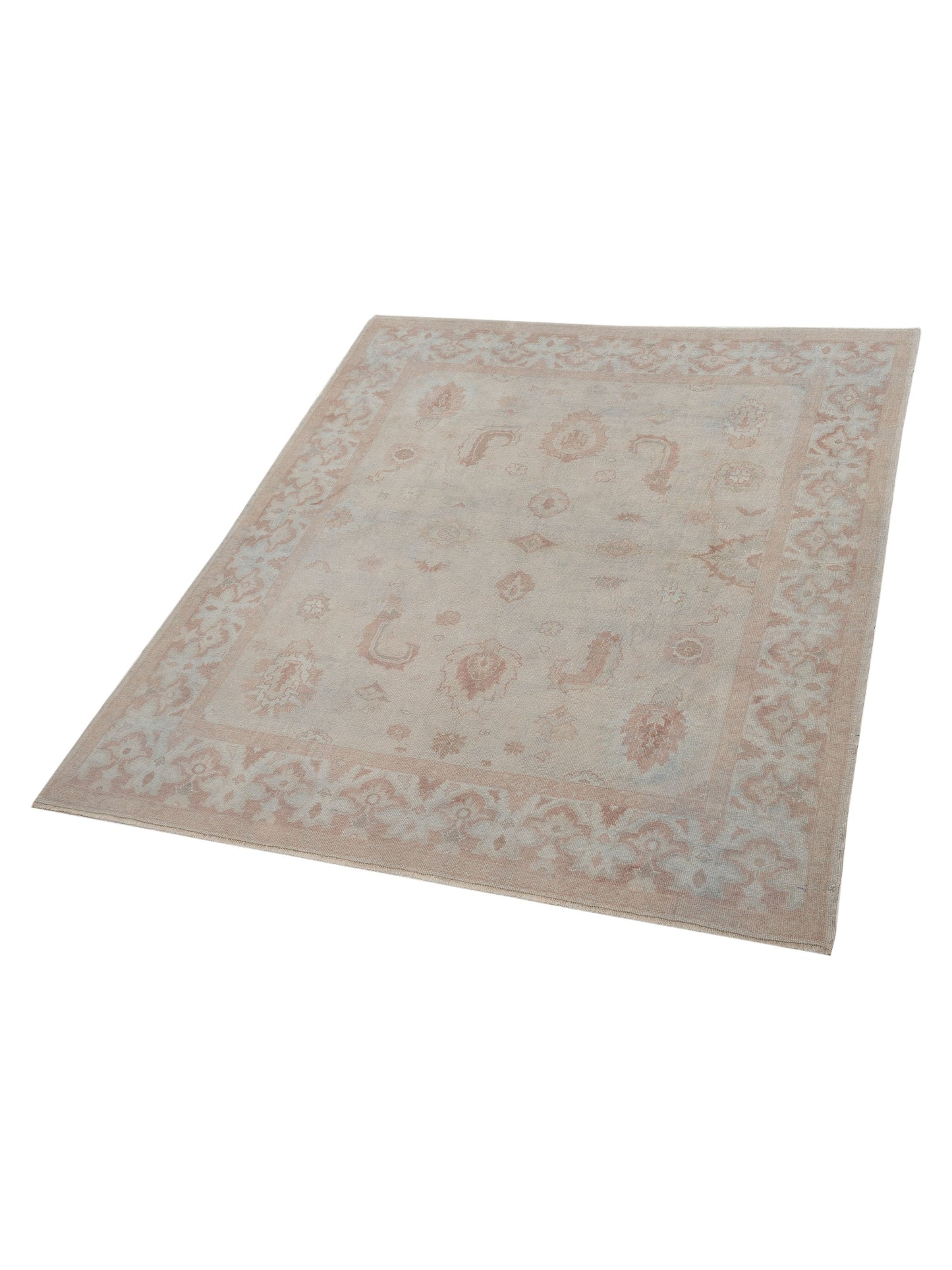 Oushak Beige Silver 8x9.2 Hand Knotted Rug