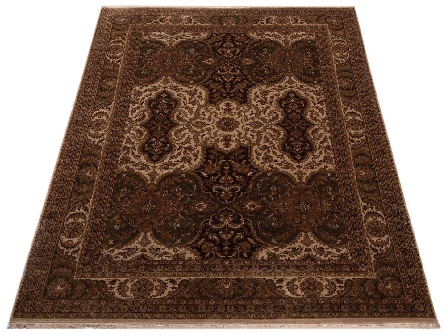 Corvella Beige Green 8.10x11.9 Hand Knotted Rug