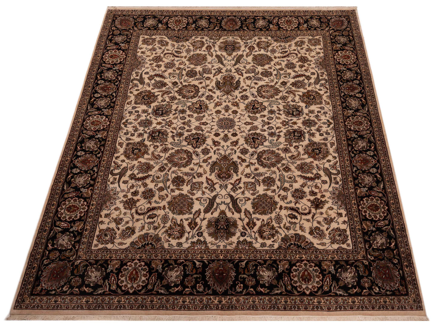 Corvella Ivory Black 9x12 Hand Knotted Rug