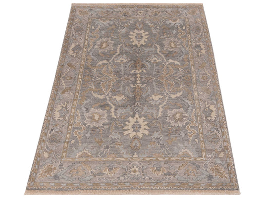 Tenzari Gray Silver 4.1x6.1 Hand Knotted Rug