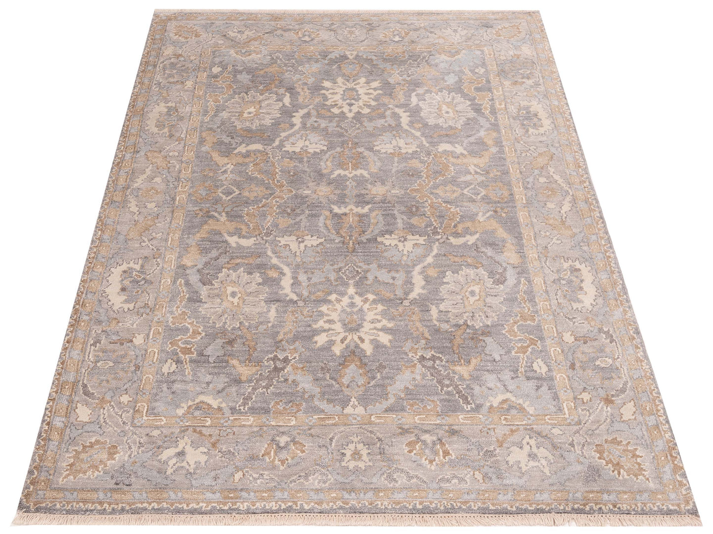 Tenzari Gray Silver 5.2x7.9 Hand Knotted Rug