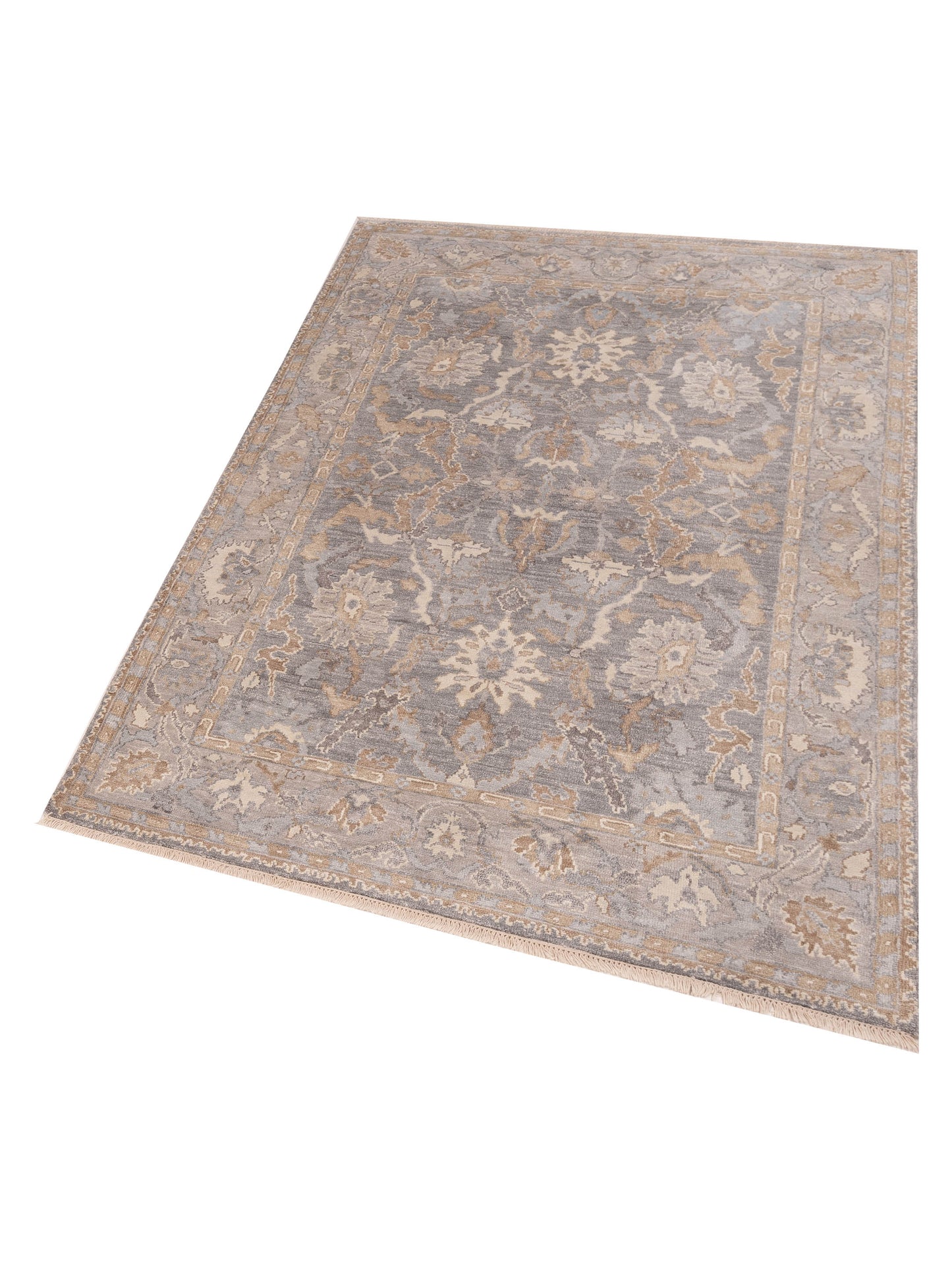 Tenzari Gray Silver 5.2x7.9 Hand Knotted Rug