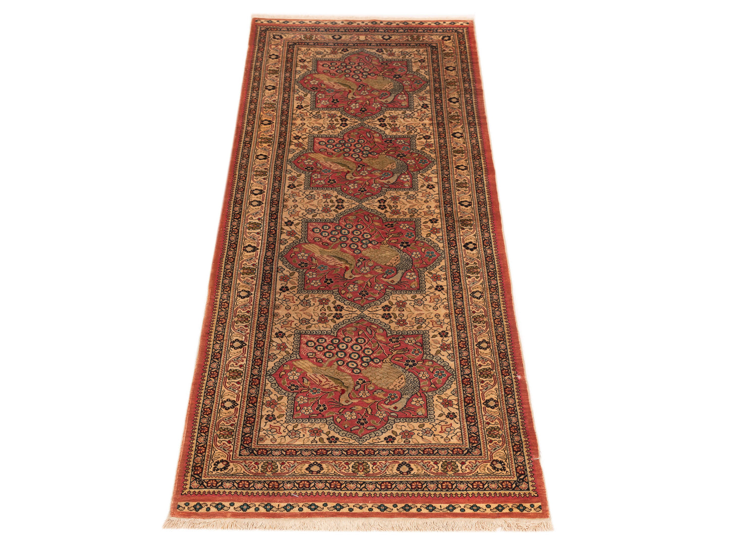 Pure Silk Beige Pink 2.2x5.7 Hand Knotted Rug