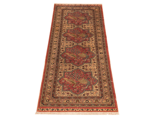 Pure Silk Beige Pink 2.2x5.7 Hand Knotted Rug