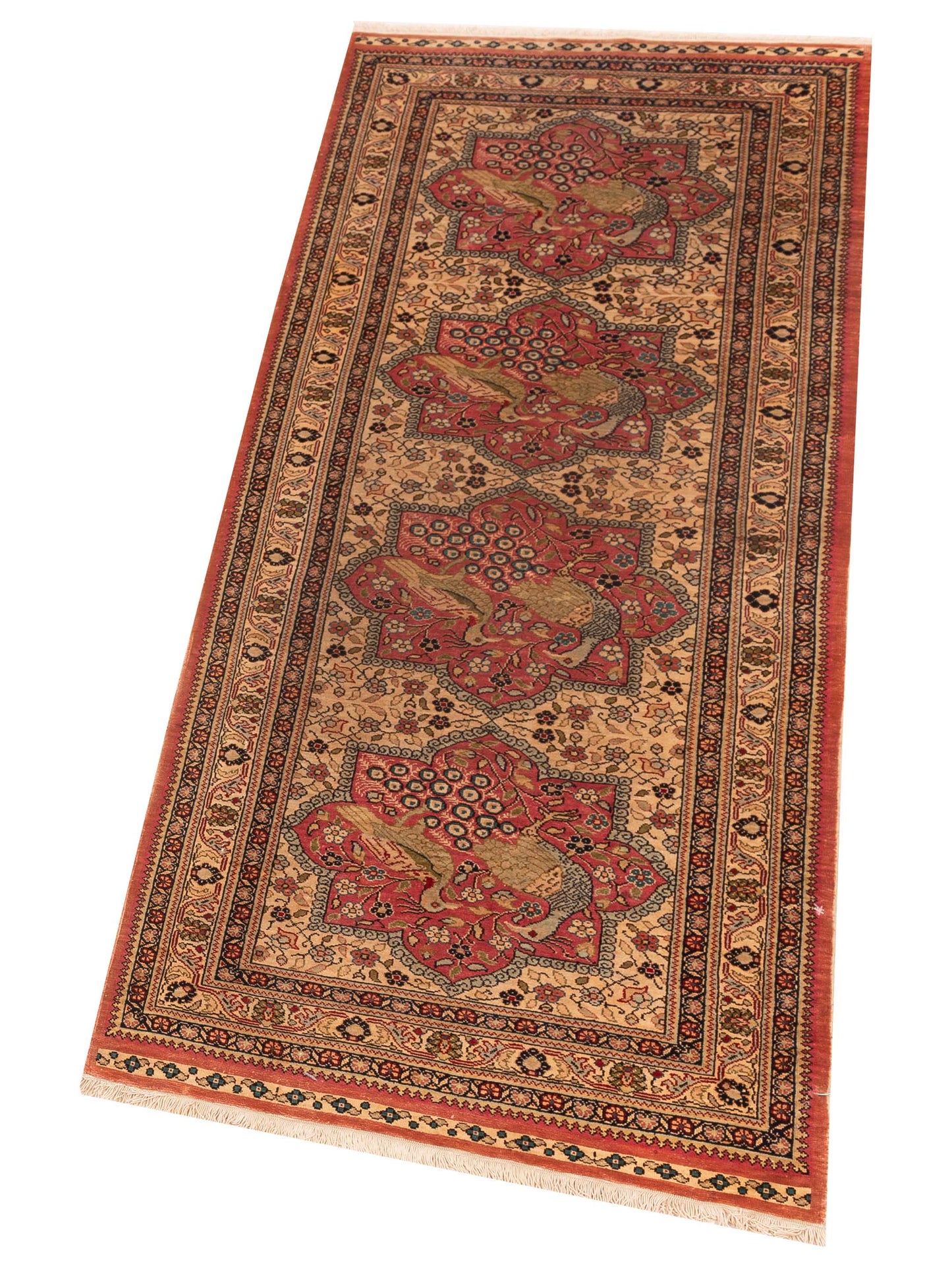 Pure Silk Beige Pink 2.2x5.7 Hand Knotted Rug