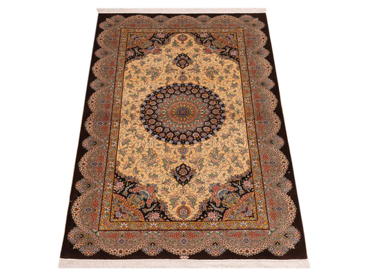 Pure Silk Beige Brown 3.1x5.1 Hand Knotted Rug