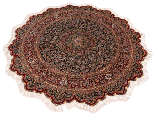 Pure Silk Navy Red 8x8 Hand Knotted Rug