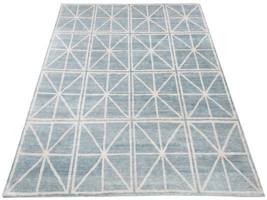 Tenzari Light Blue 8.4x13 Hand Knotted Rug