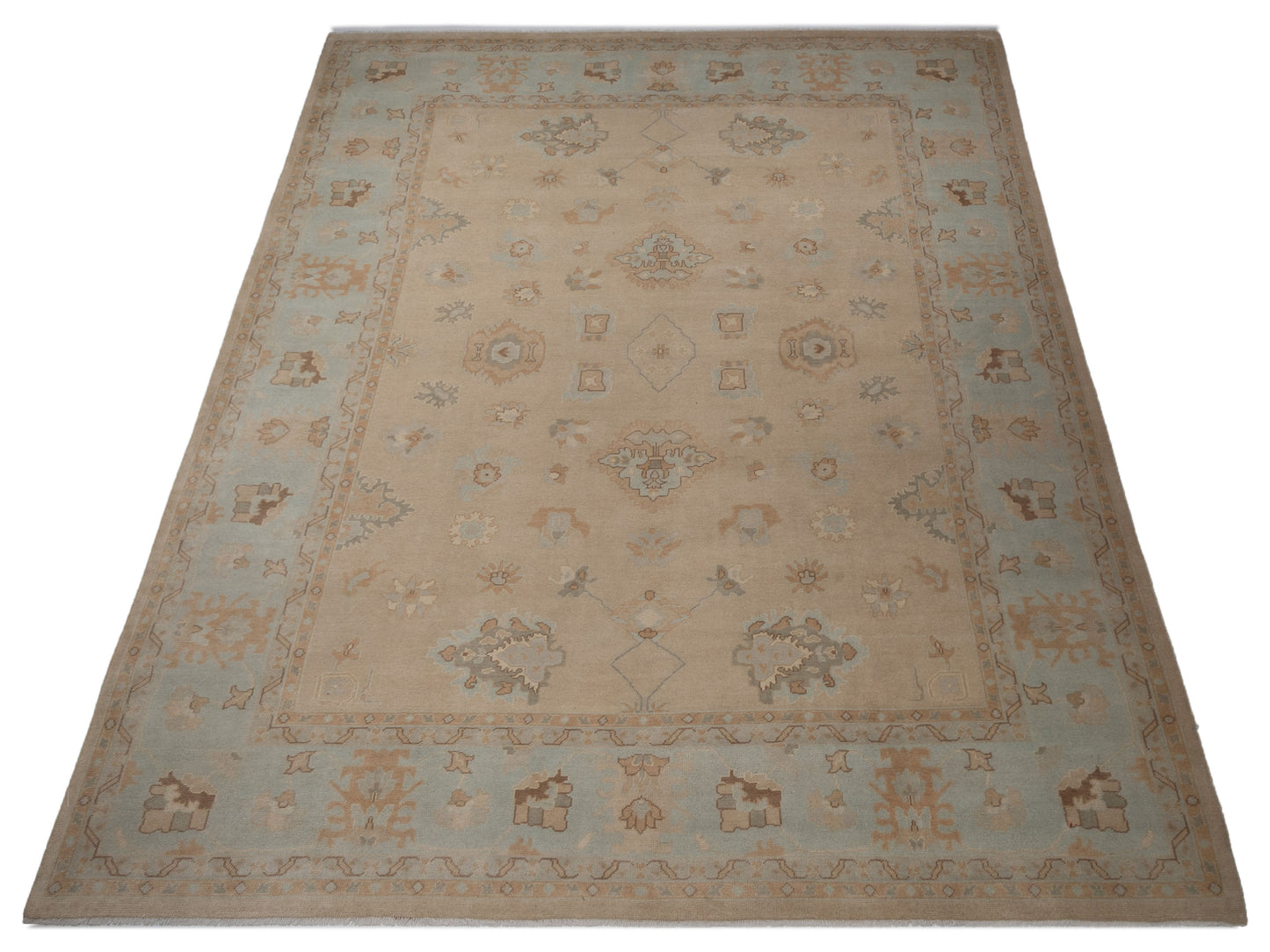 Oushara Cream Light Blue 12x15.5 Hand Knotted Rug