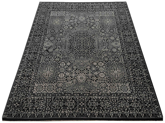 Mamluk Black Black 8.1x10.2 Hand Knotted Rug