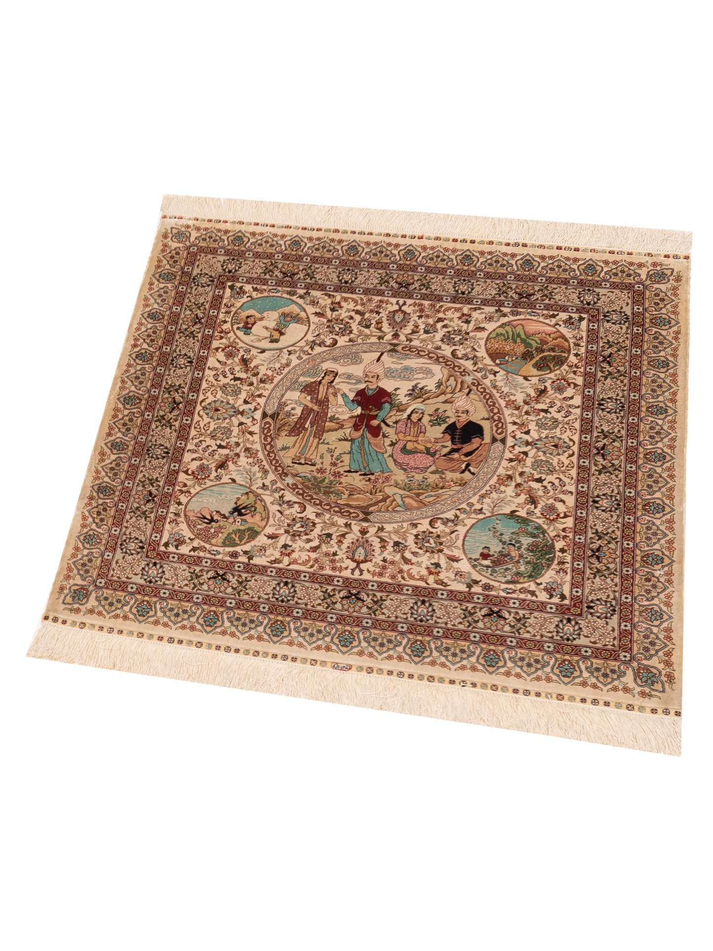 Pure Silk Ivory Beige 3.1x3.1 Hand Knotted Rug