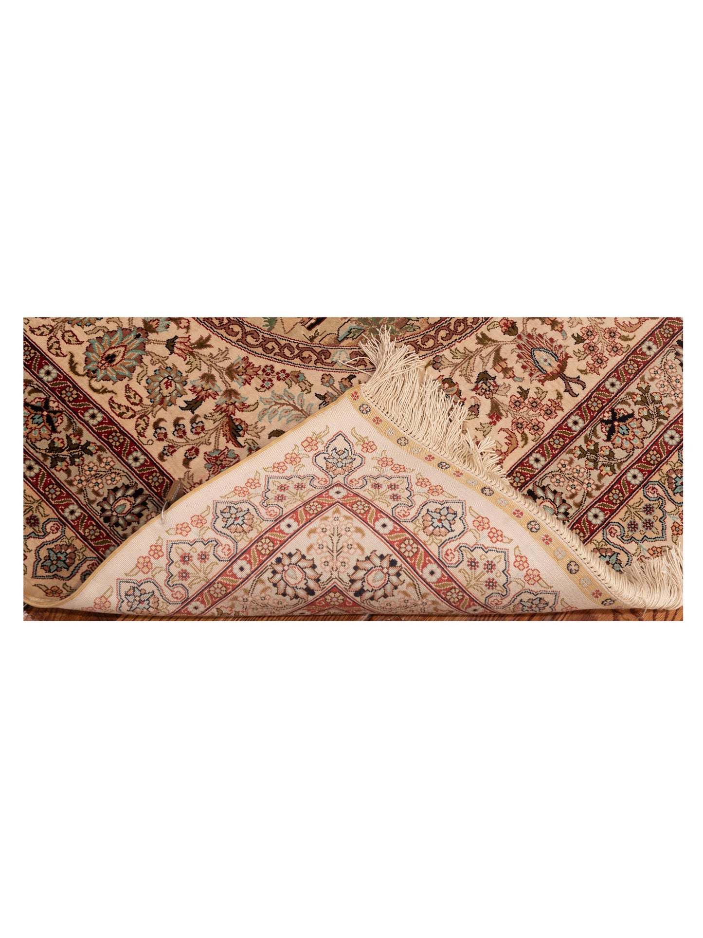 Pure Silk Ivory Beige 3.1x3.1 Hand Knotted Rug