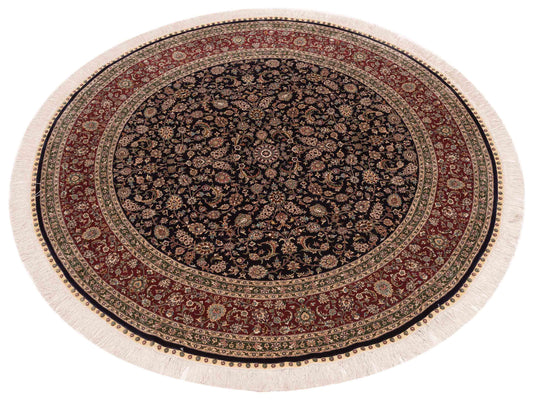 Pure Silk Navy Red 6.1x6.1 Hand Knotted Rug