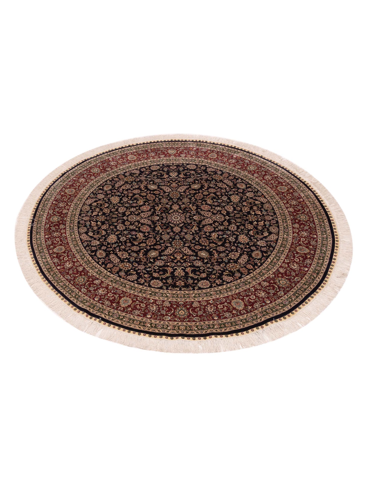 Pure Silk Navy Red 6.1x6.1 Hand Knotted Rug