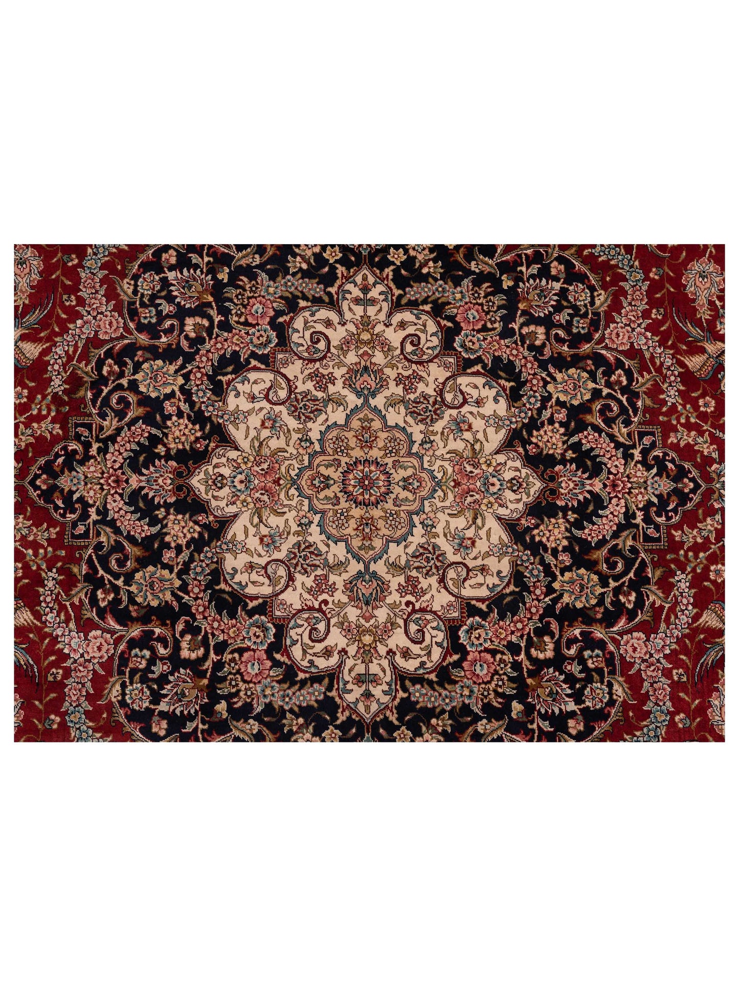 Pure Silk Red Navy 6.8x9.11 Hand Knotted Rug
