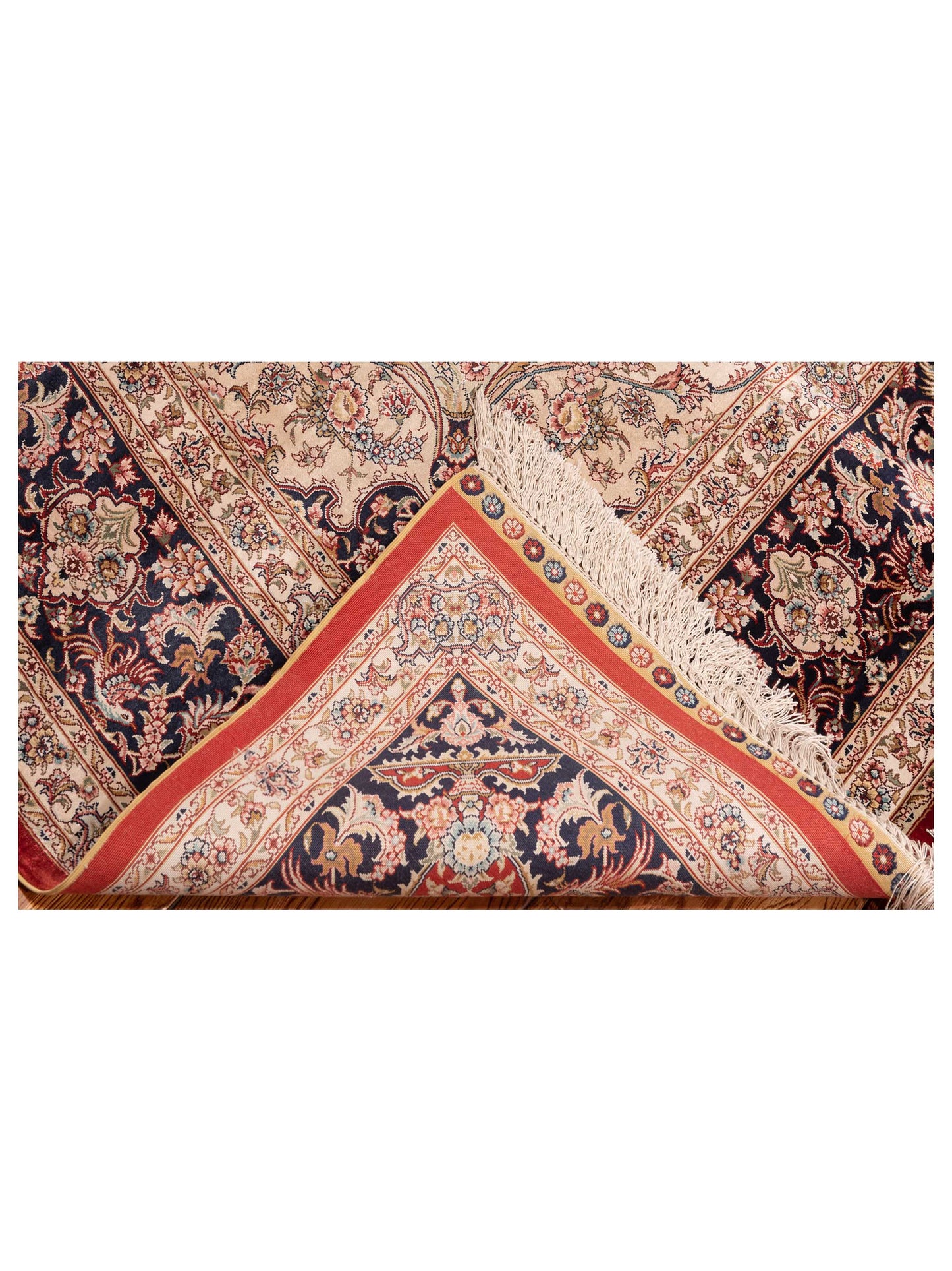 Pure Silk Red Navy 6.8x9.11 Hand Knotted Rug