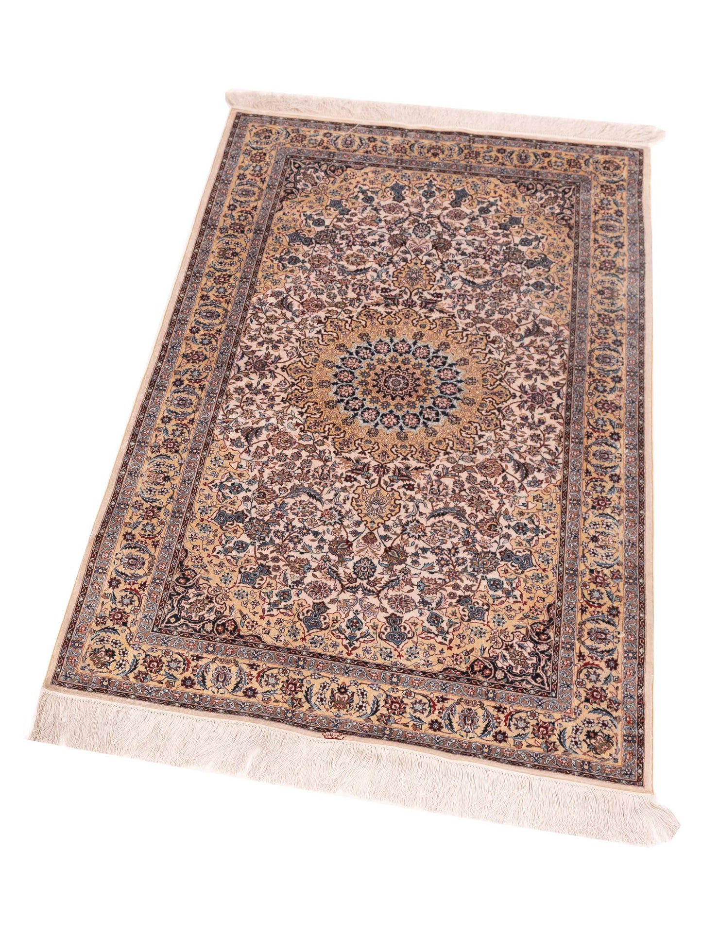 Pure Silk Ivory Gold 3x5 Hand Knotted Rug