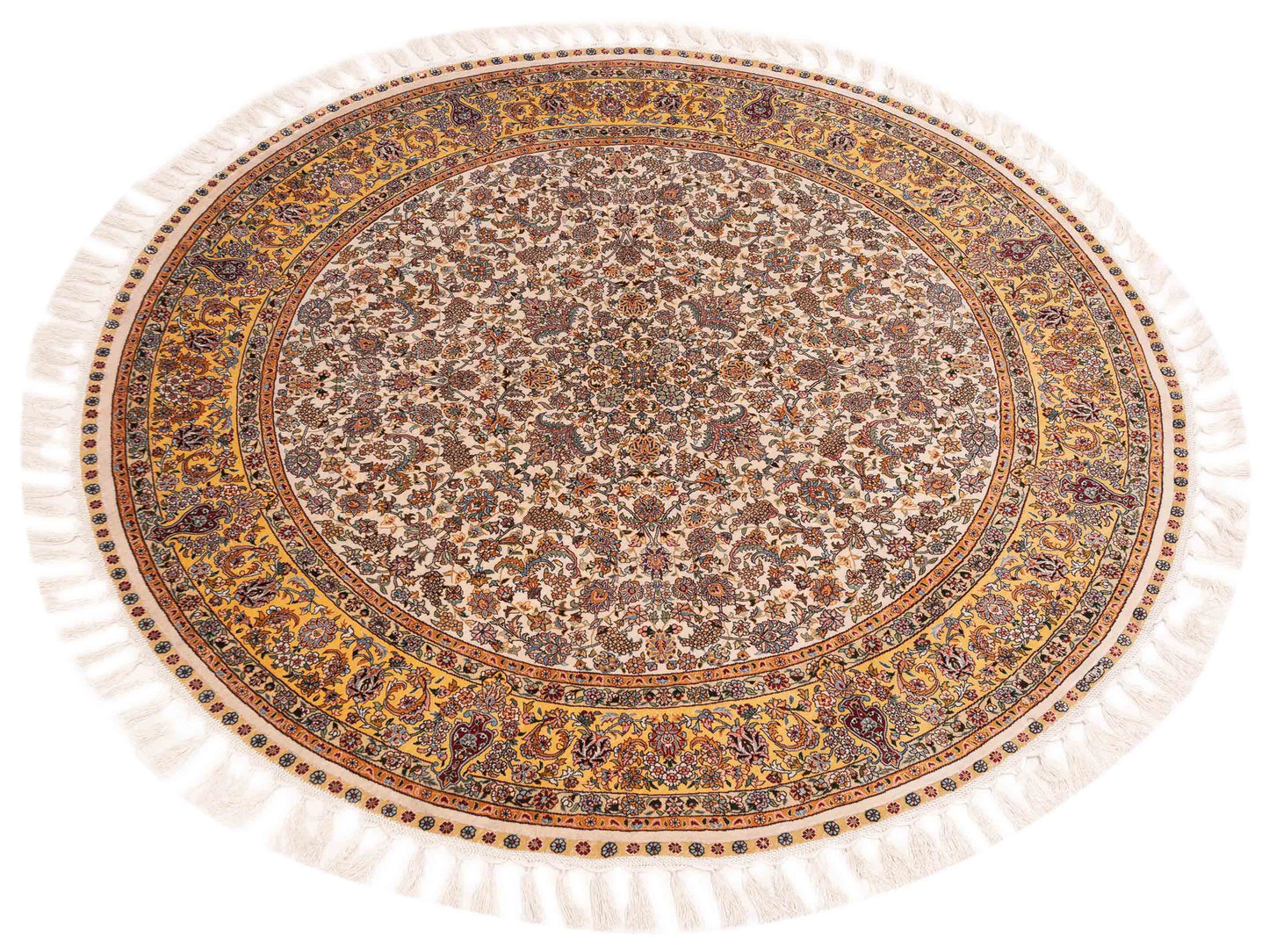 Pure Silk Ivory Gold 5x5 Hand Knotted Rug