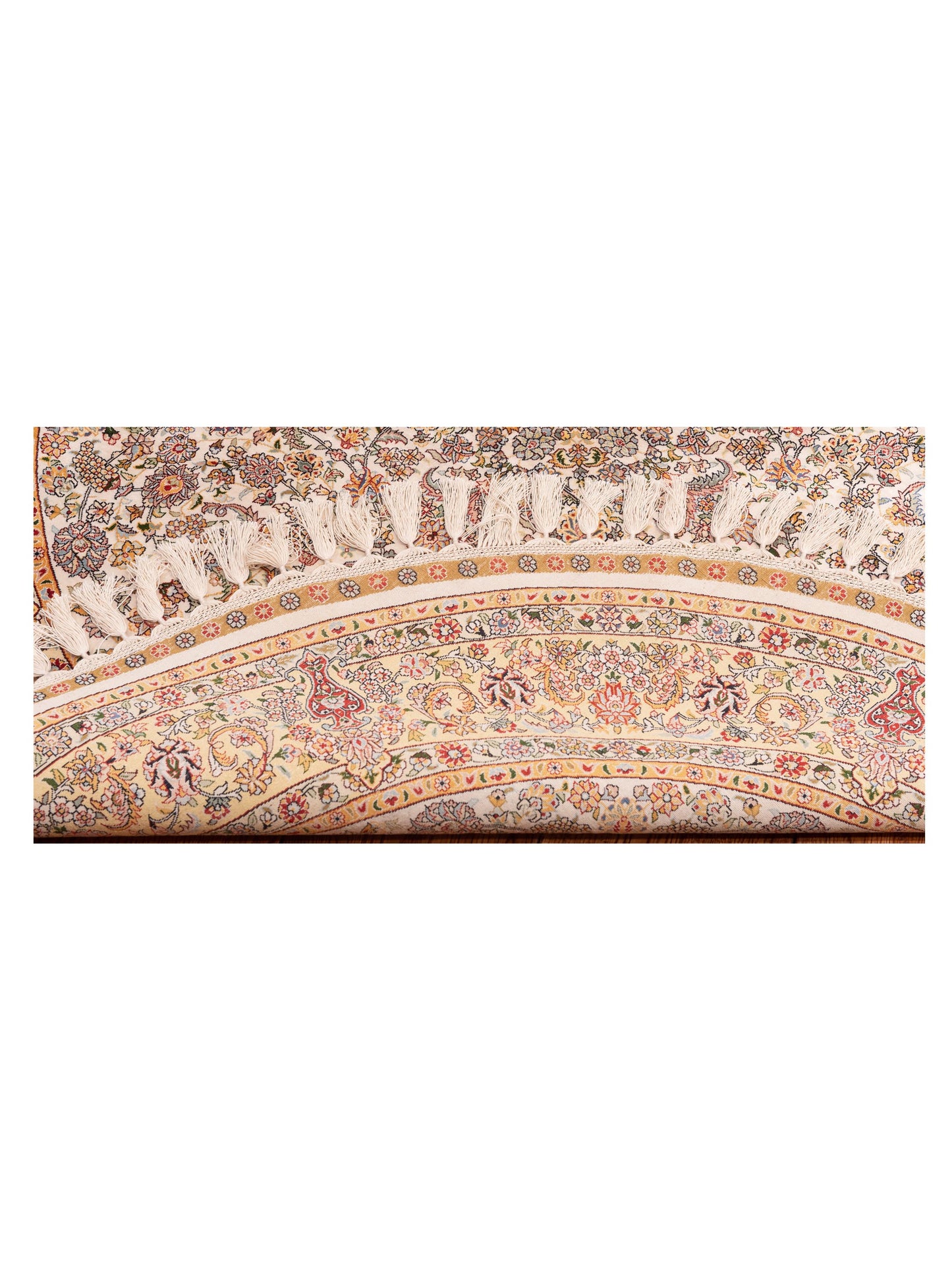 Pure Silk Ivory Gold 5x5 Hand Knotted Rug