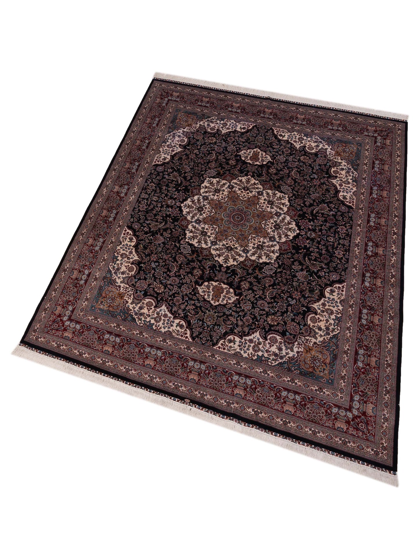 Pure Silk Navy Red 8.1x10 Hand Knotted Rug