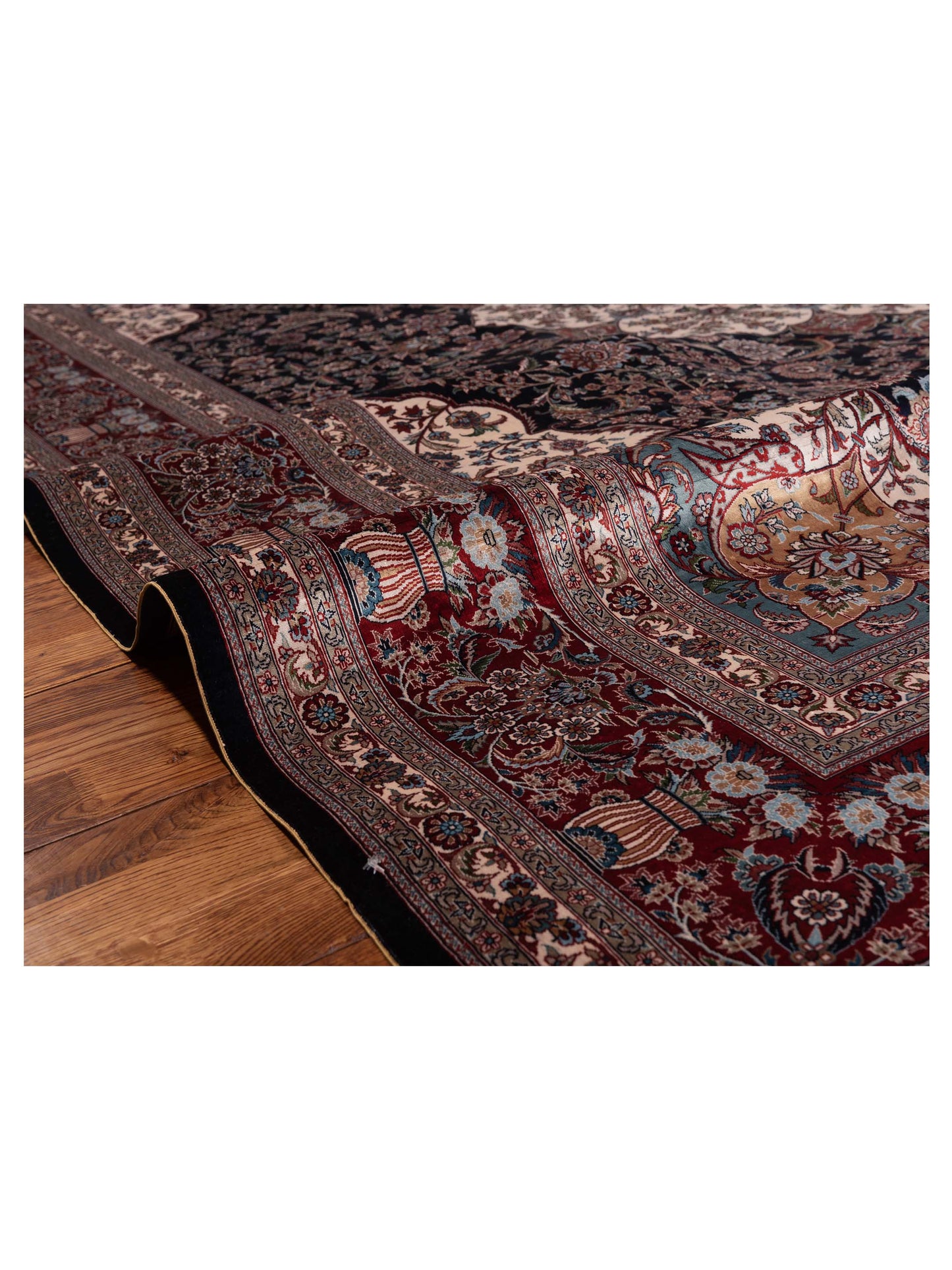 Pure Silk Navy Red 8.1x10 Hand Knotted Rug