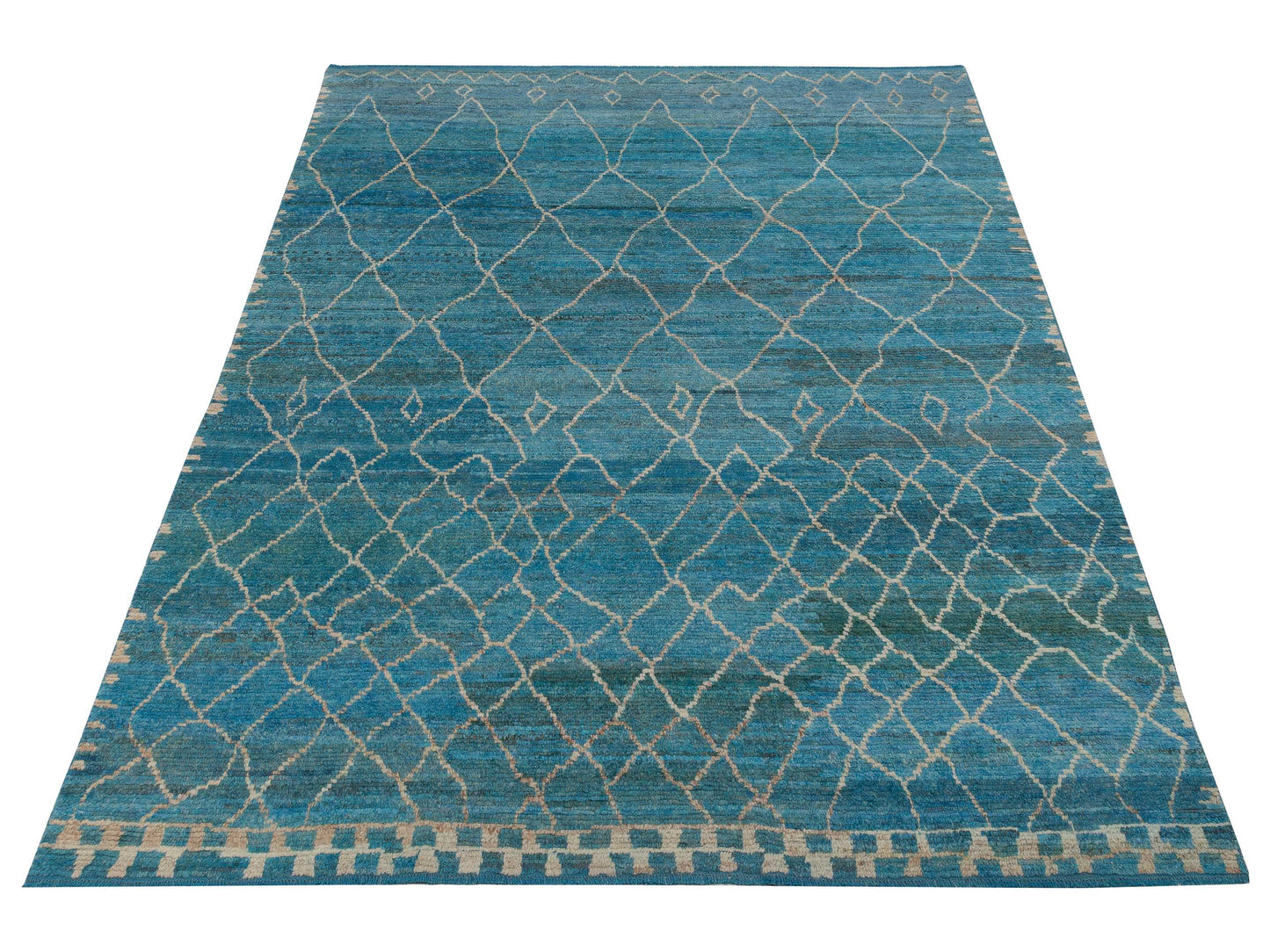 Baskra Sky Blue Ivory 9.2x13.1 Hand Knotted Rug