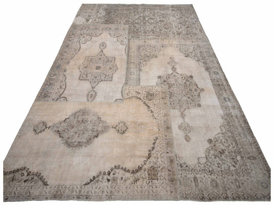 Patchwork Silver Beige 11.11x15.11 Hand Knotted Rug