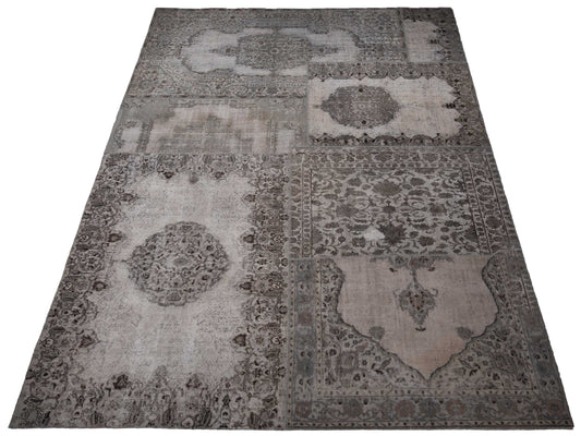 Patchwork Light Gray 11.11x17.8 Hand Knotted Rug