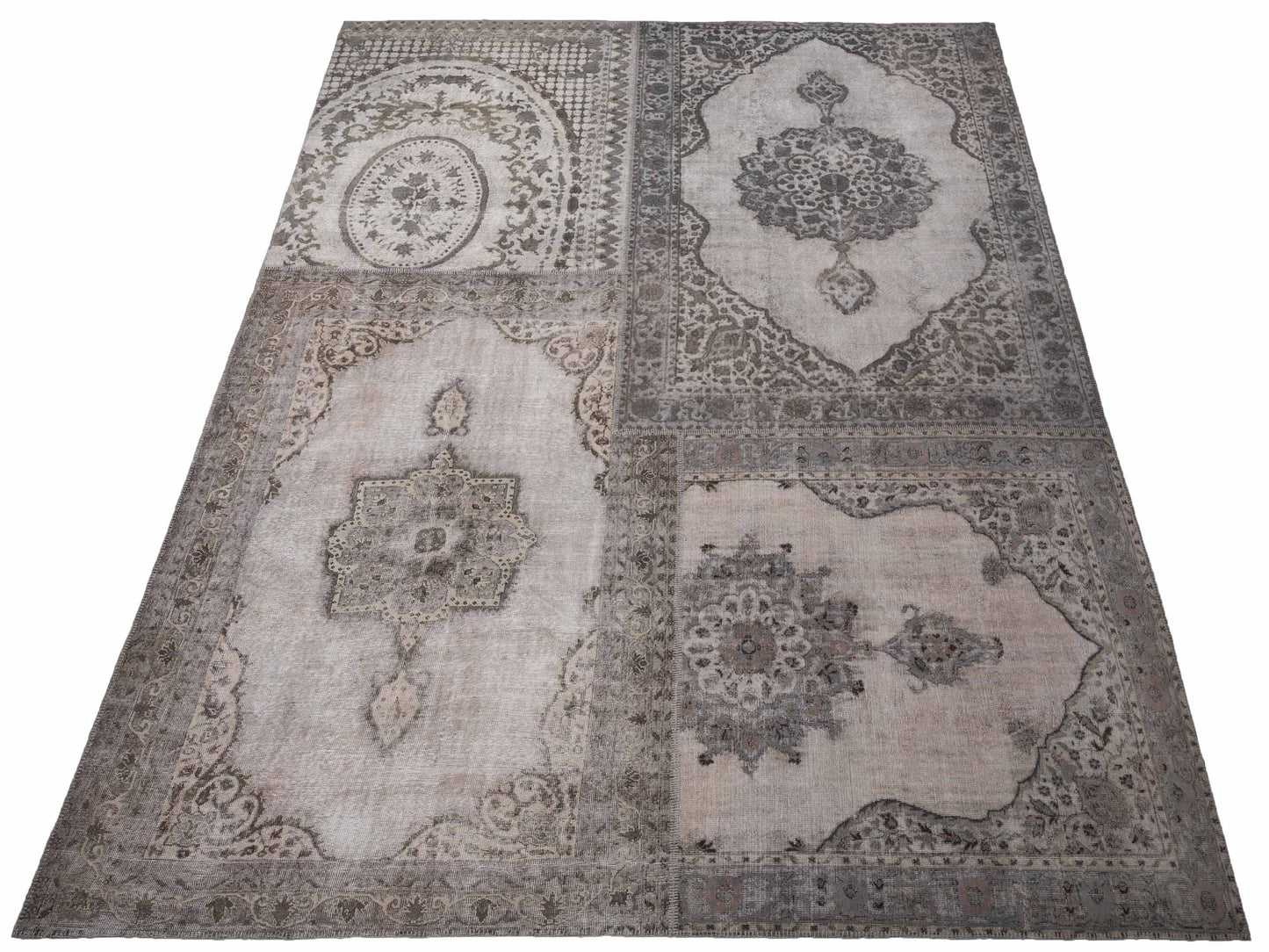 Patchwork Silver Gray 11.10x15.11 Hand Knotted Rug