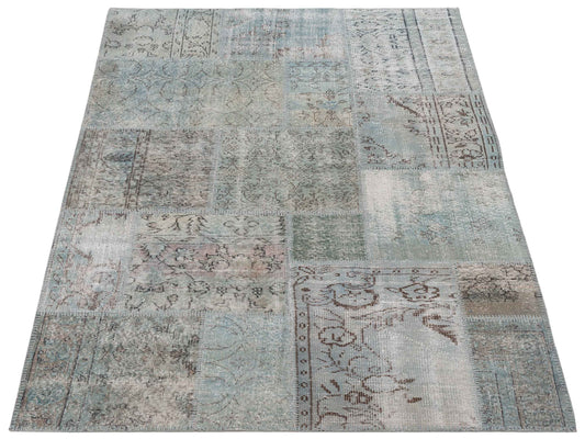 Patchwork Blue Blue 5x7.11 Hand Knotted Rug