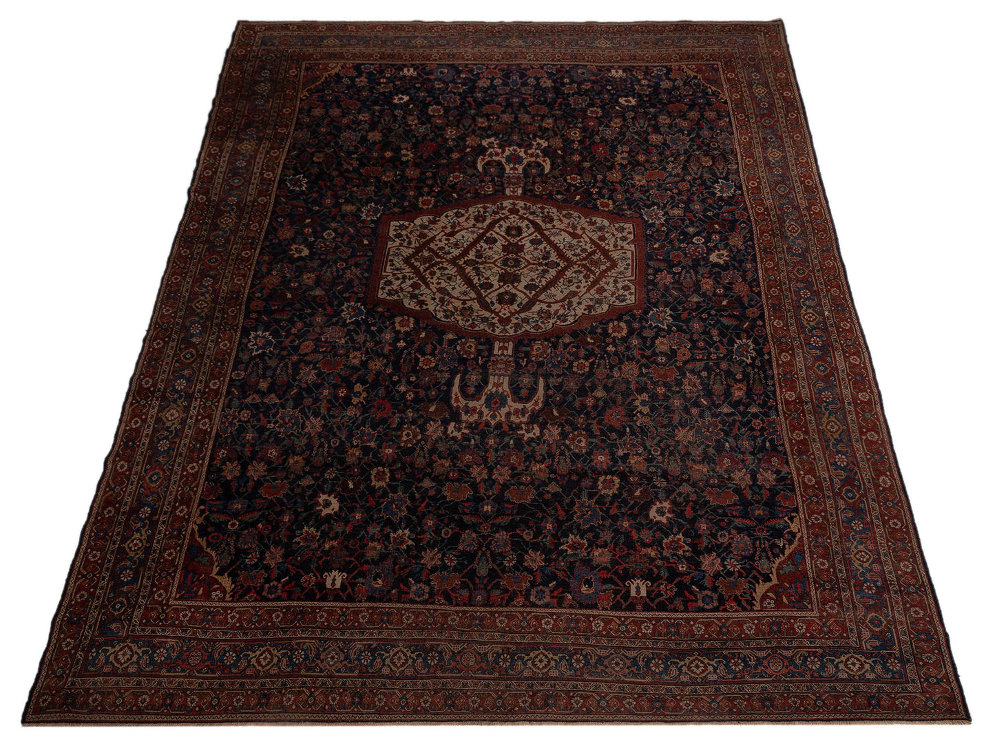 Persian Antique Blue Red 10.8x17.7 Hand Knotted Rugs