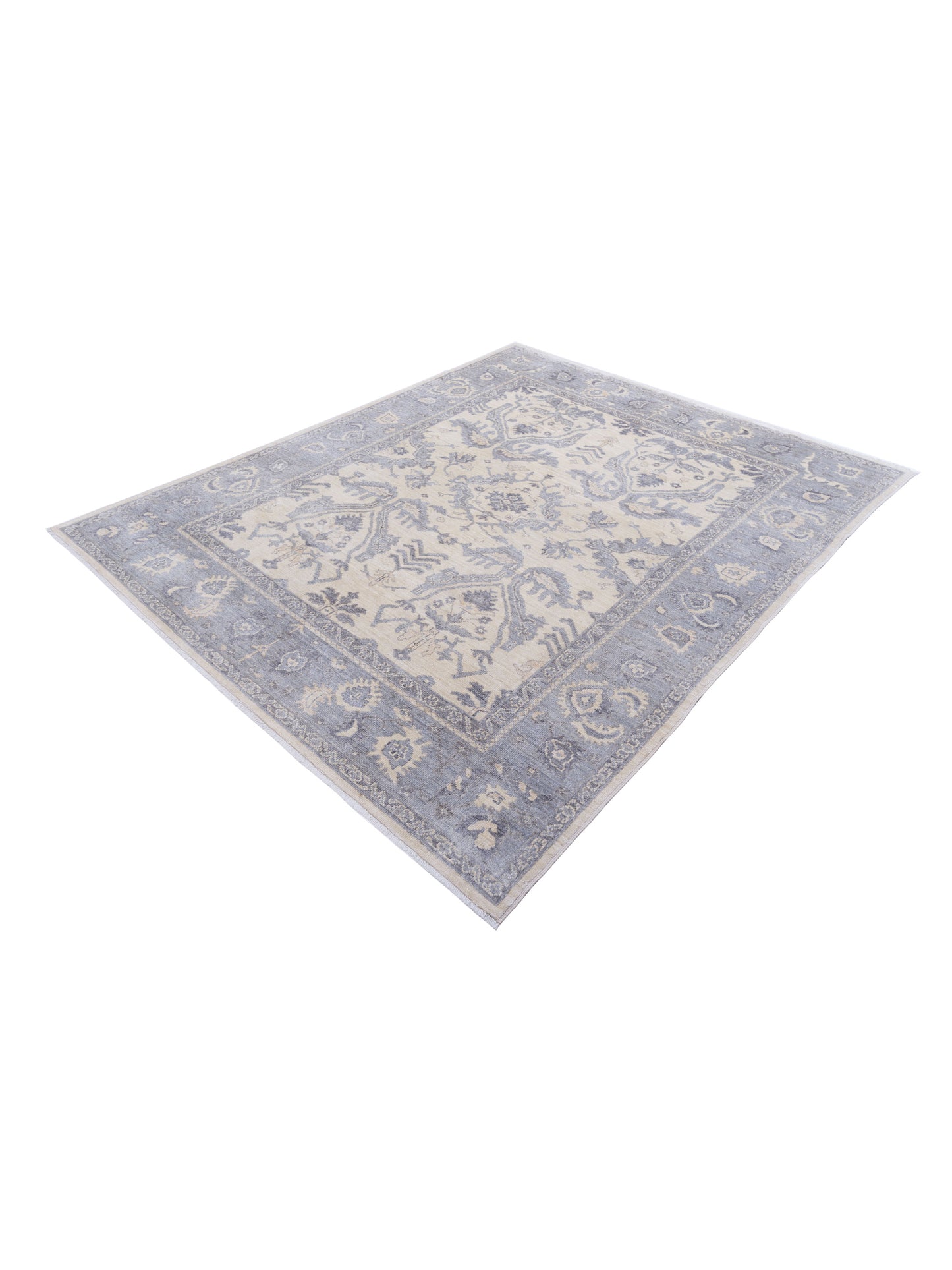 Oushak Ivory Gray 8.1x9.9 Hand Knotted Rug