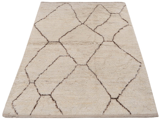 Baskra Ivory Brown 5.2x8.3 Hand Knotted Rug